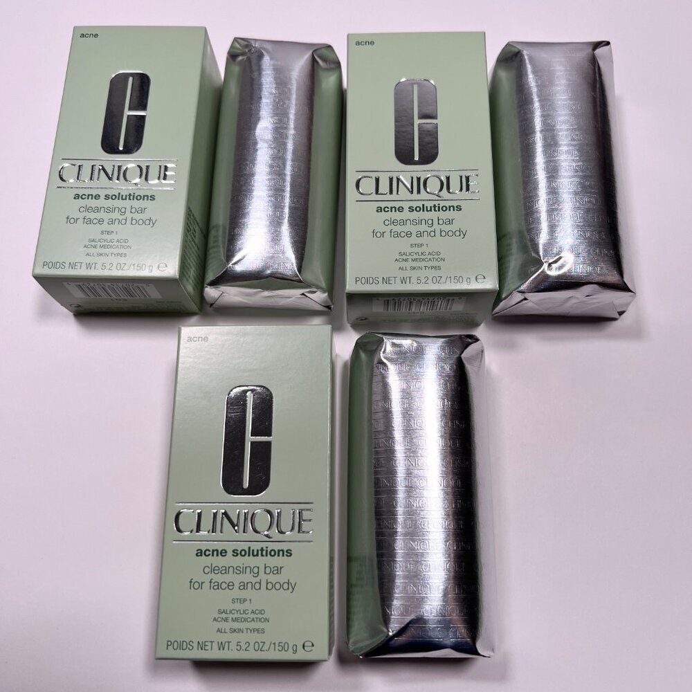 LOT of 3 Clinique Acne Solutions Cleansing Bar Soap For Face and Body Full Size